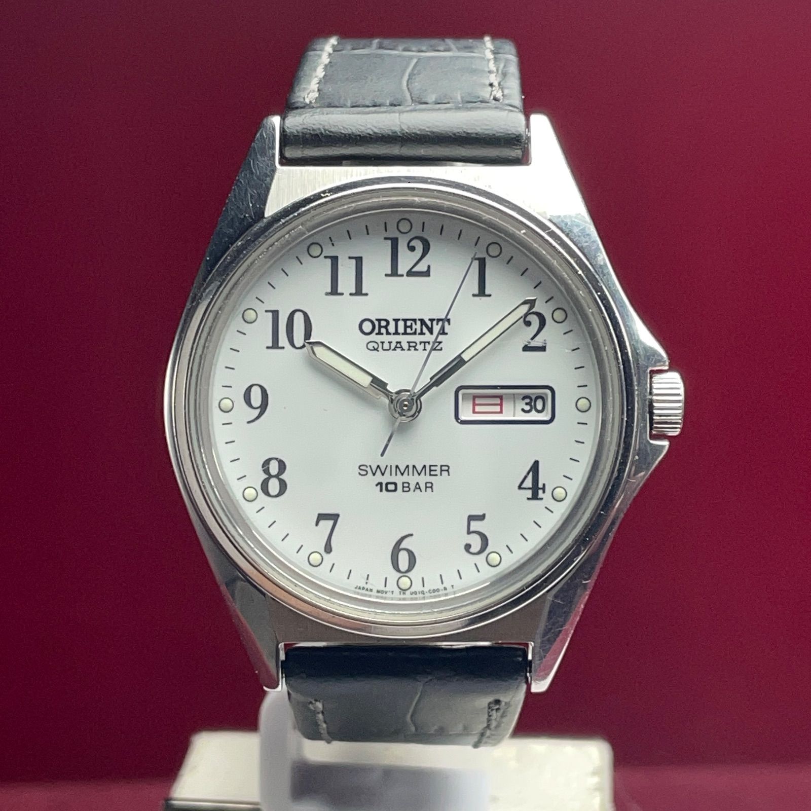 90s ORIENT SWIMMER QUARTZ 電池交換済 革ベルト新品 ヴィンテージ