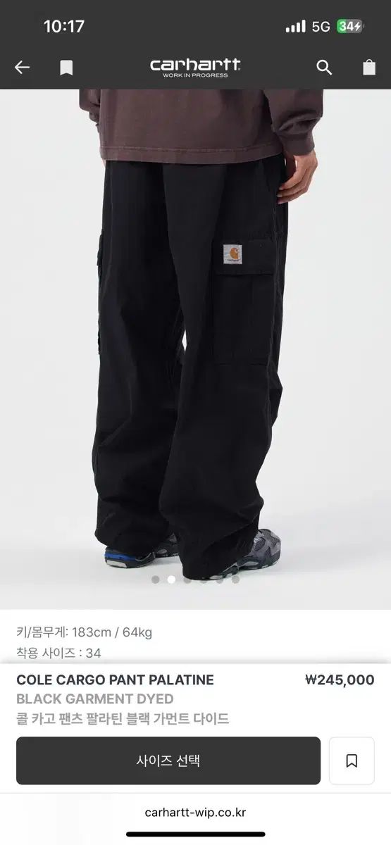 Carhartt カーハート コール カーゴパンツ ブラック 34