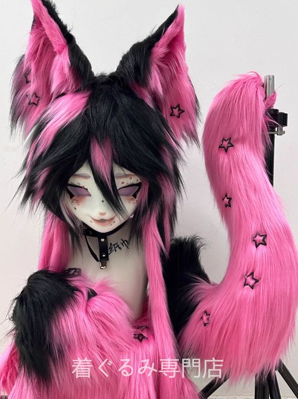 kig ファースーツ マスク 着ぐるみセット グリーン ケモノ ファー