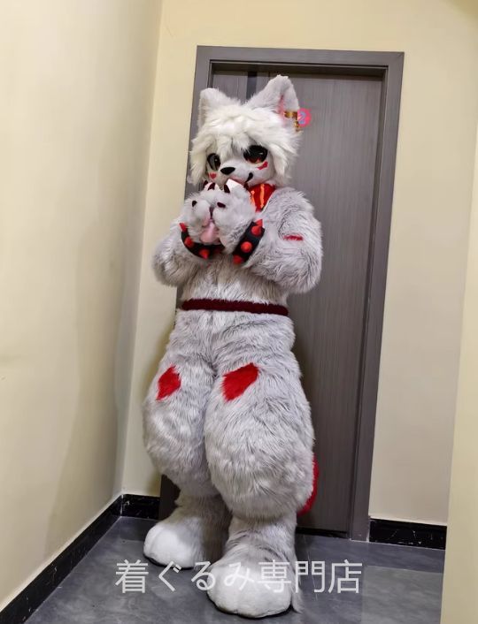 猫 犬 ファースーツ マスク 着ぐるみセット グリーン ケモノ ファー