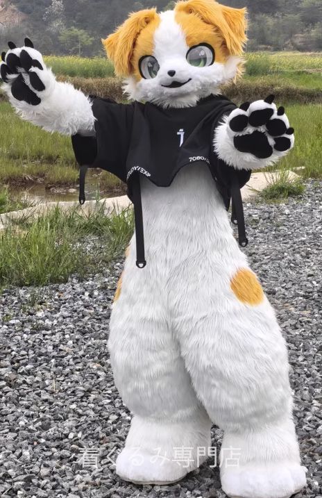 犬 ファースーツ マスク 着ぐるみセット グリーン ケモノ ファースーツ