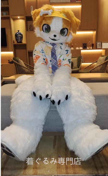 犬 ファースーツ マスク 着ぐるみセット グリーン ケモノ ファースーツ