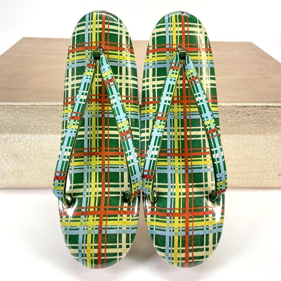 草履バッグセット 正絹 チェック グリーン ビンテージ着物 kimonolove B-0608