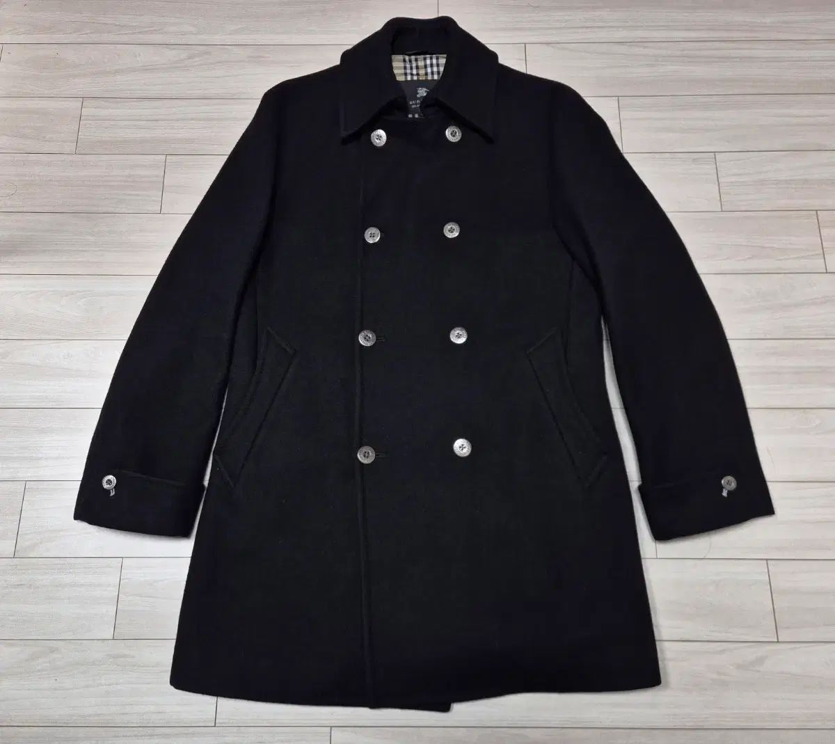 バーバリー ブラックレーベル ウール カシミア ダブル ピーコート L