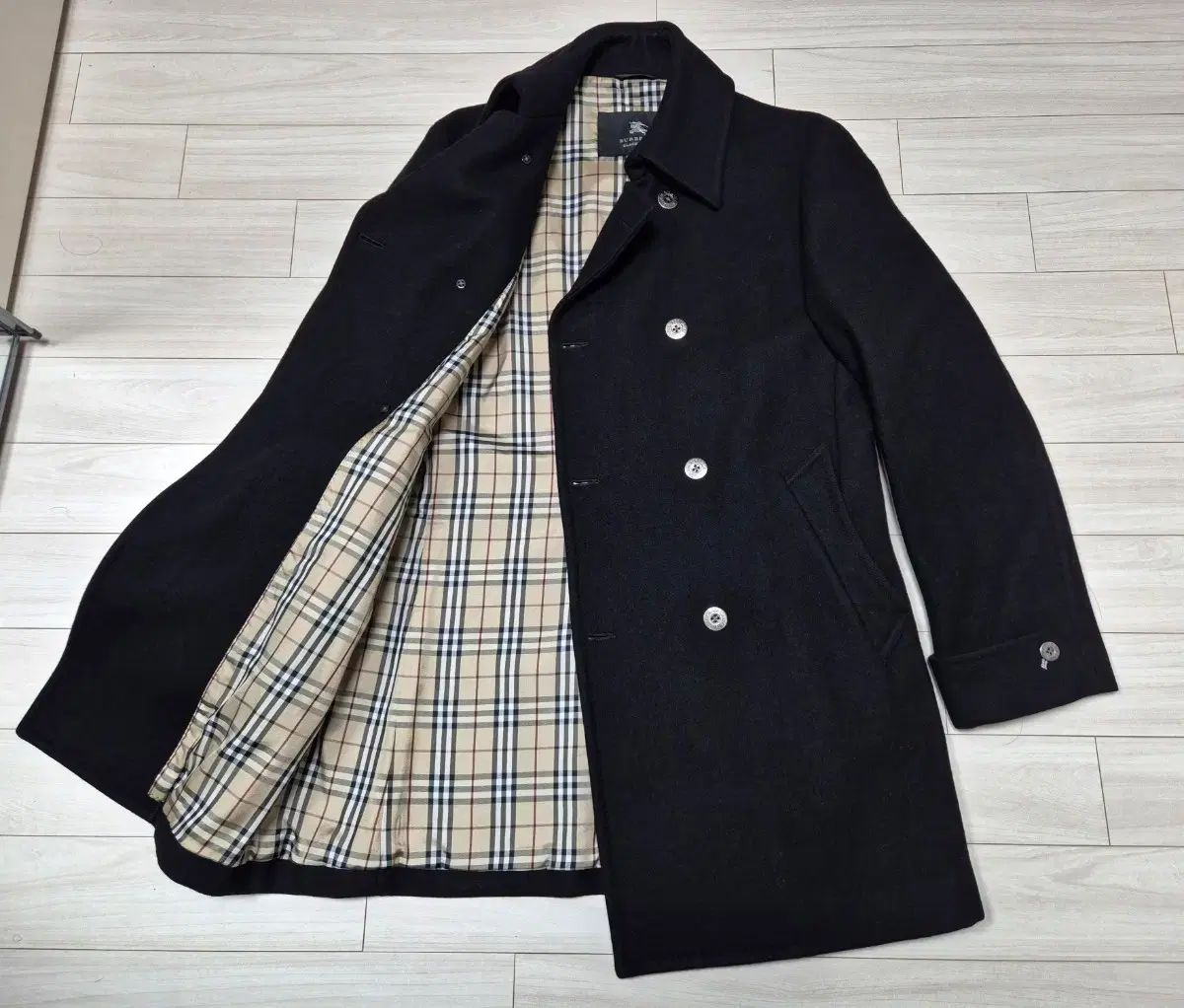 バーバリー ブラックレーベル ウール カシミア ダブル ピーコート L