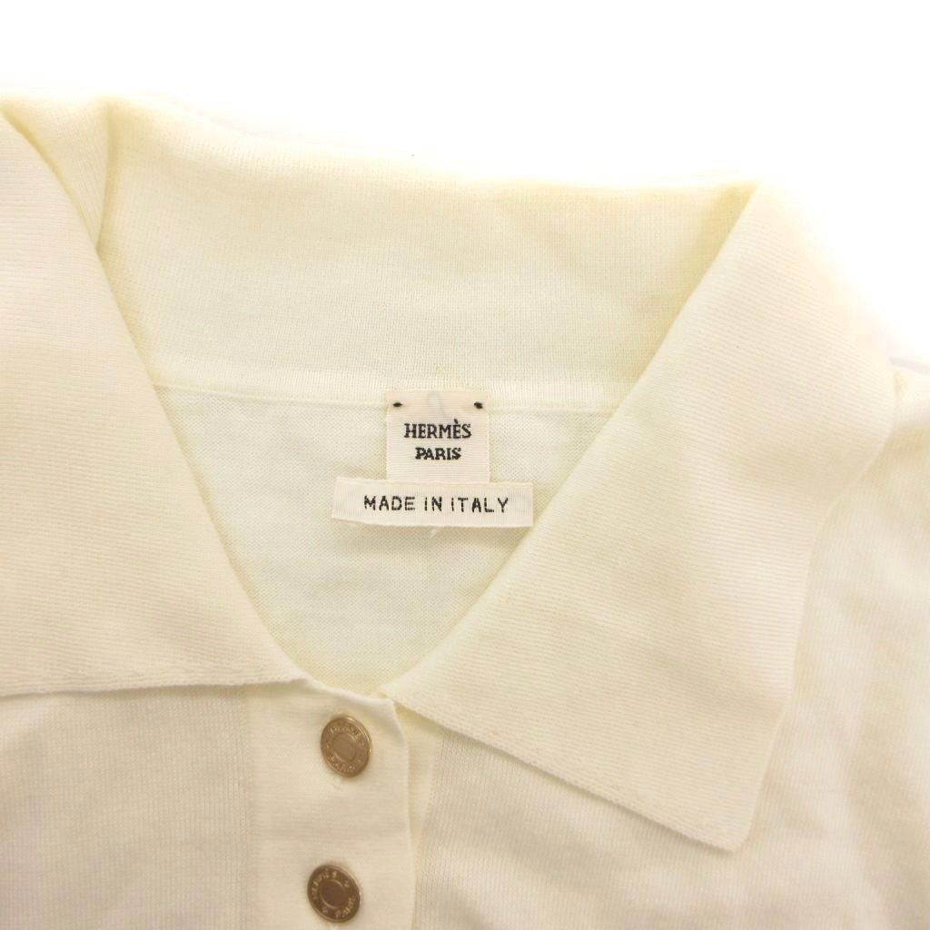 エルメス HERMES ポロシャツ ノースリーブ 金ボタン 42 白 ホワイト