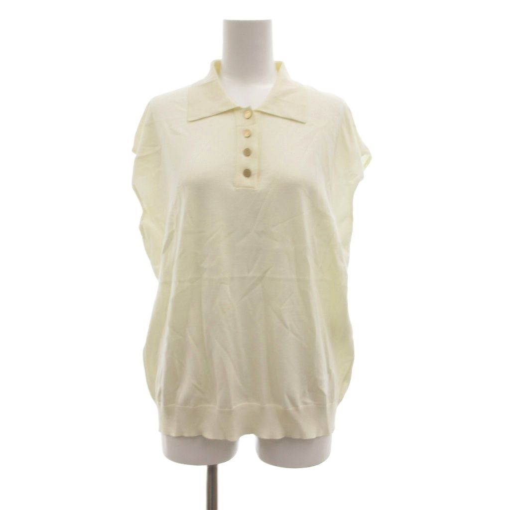 エルメス HERMES ポロシャツ ノースリーブ 金ボタン 42 白 ホワイト JS GY 18