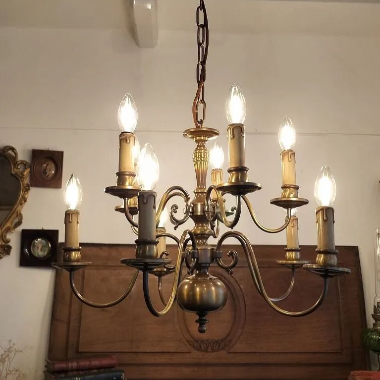 フランス アンティーク 真鍮 素敵な 2段 シャンデリア 10灯 照明 ライト 店舗