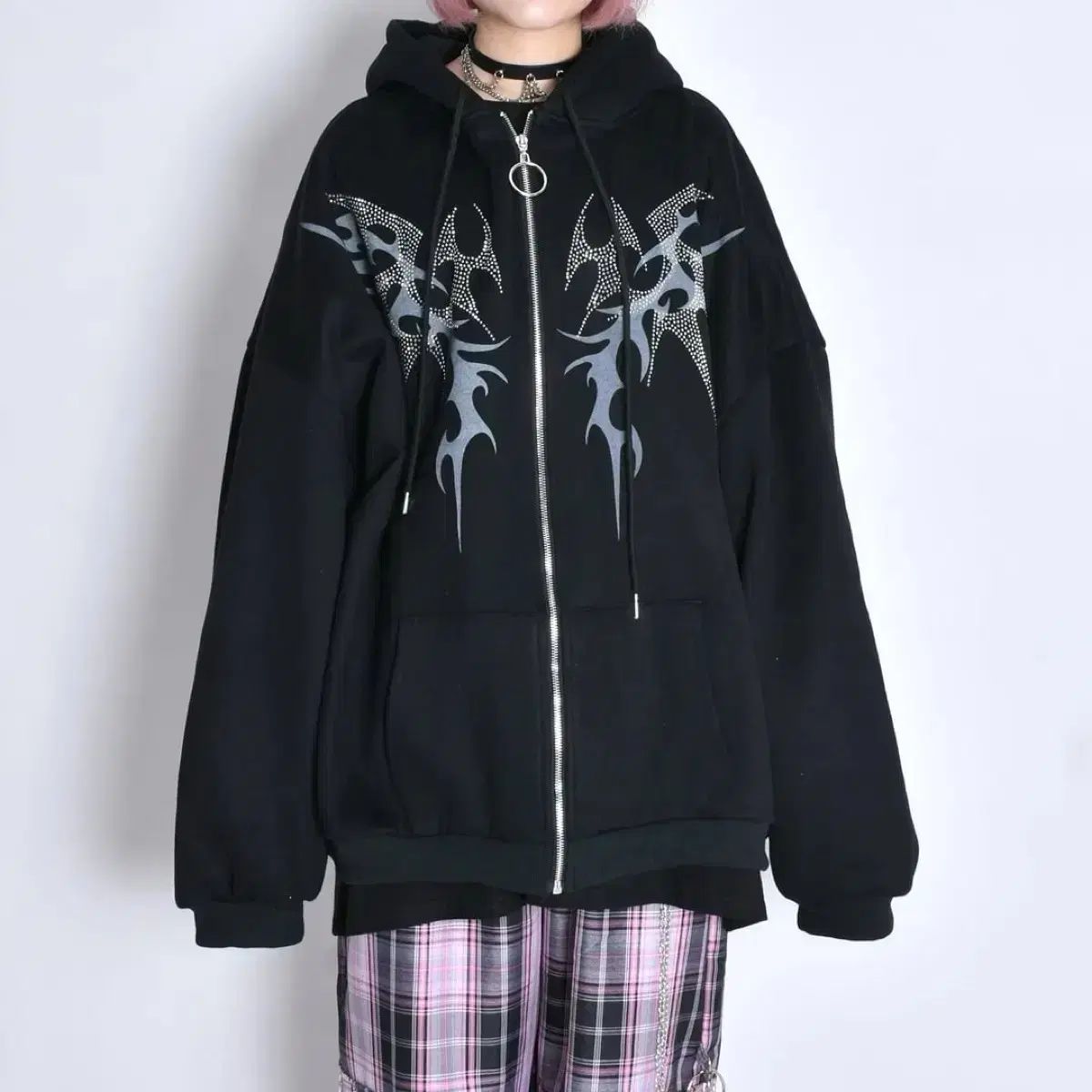 ボルカン LINE ストーン フードジップアップ 量産型 地雷系 ユニセックス LIZ LISA MAZ