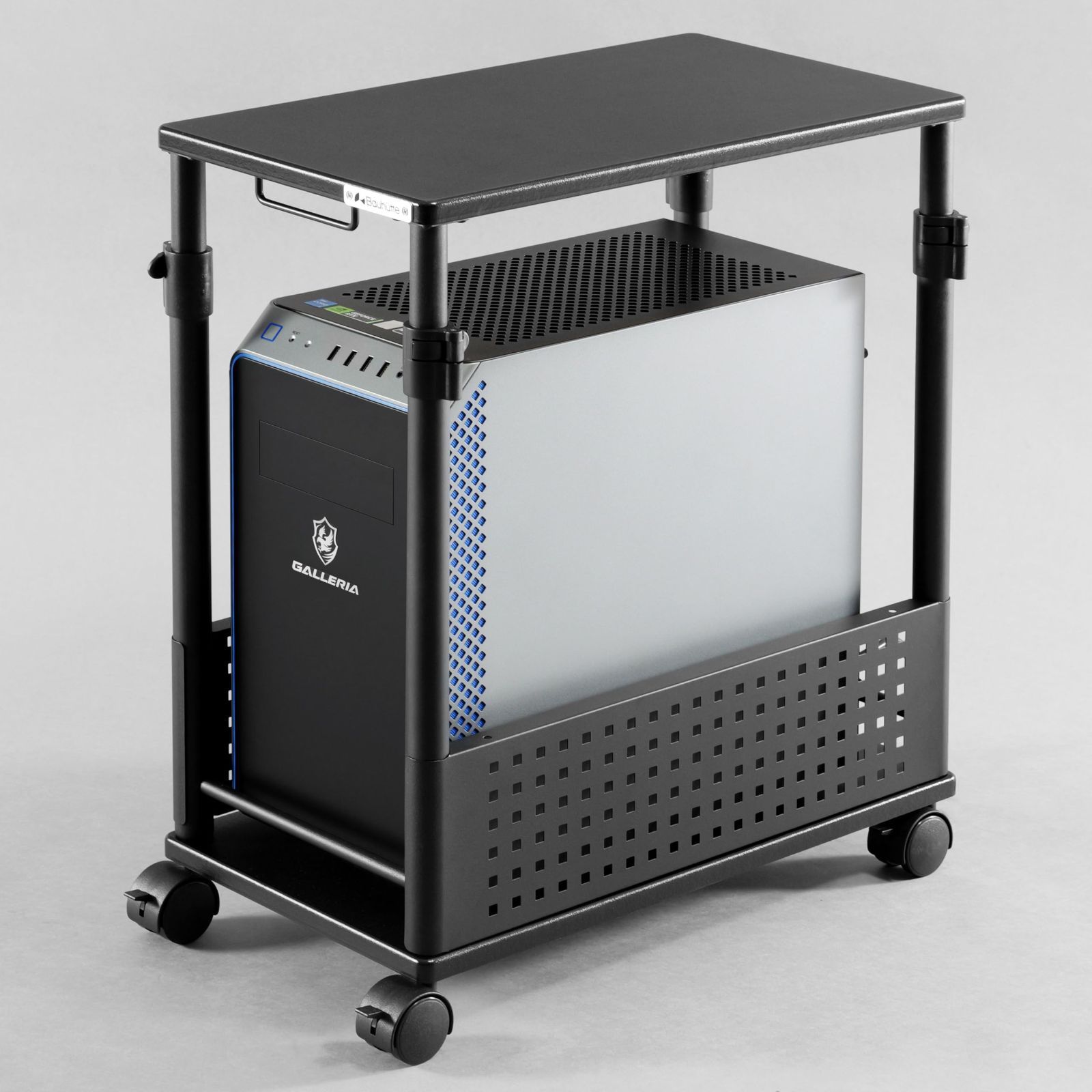 BHD-550 H-BK コンパクト パソコンラック pcラック ミドルタワーPC pcワゴン L字デスク 袖机 pc 昇降式 収納 バウヒュッテ キャスター付き 高さ調整 Bauhutte ブラック