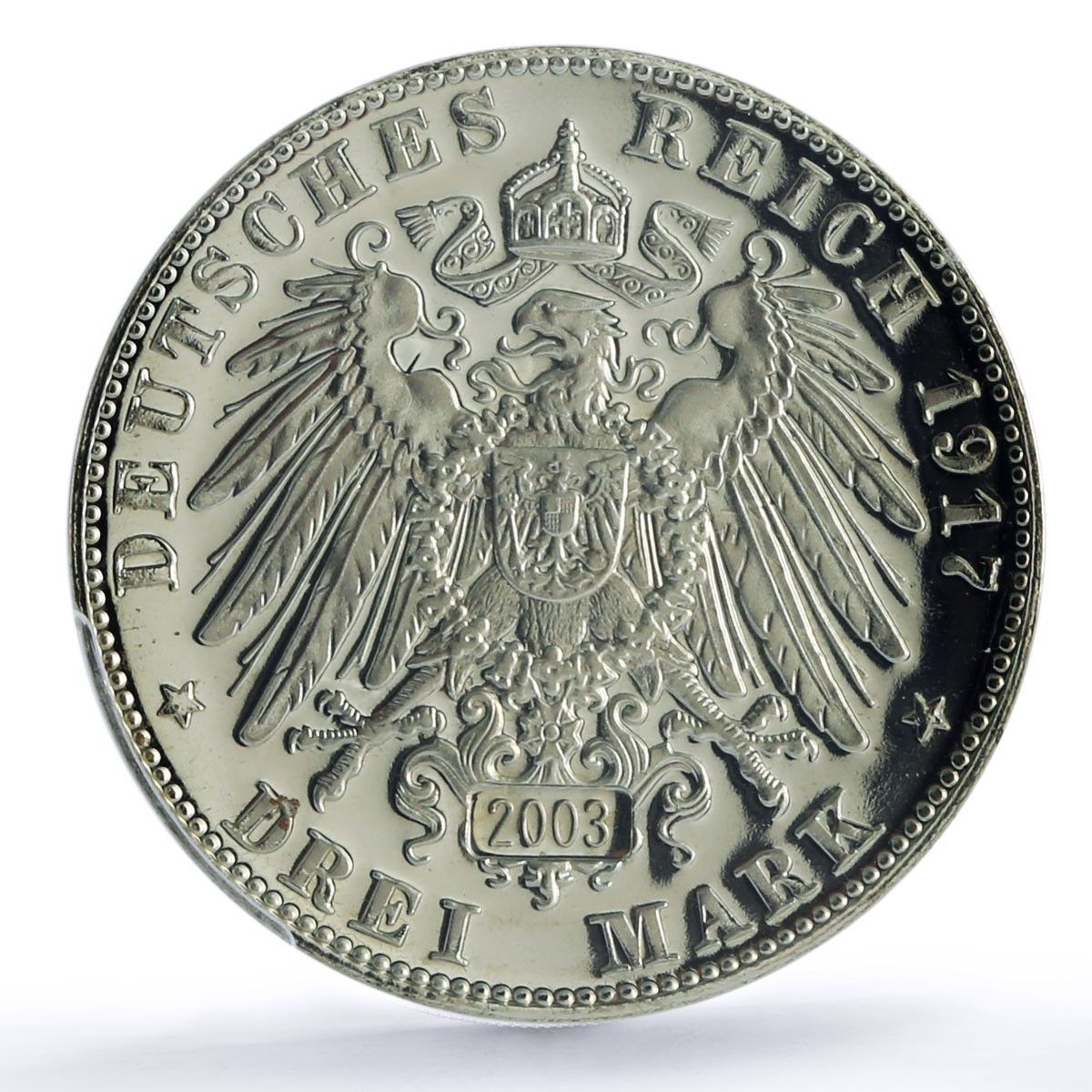 ドイツ連邦共和国 3マルク 1917年 再鋳造 PR 67 PCGS 銀貨 2003年