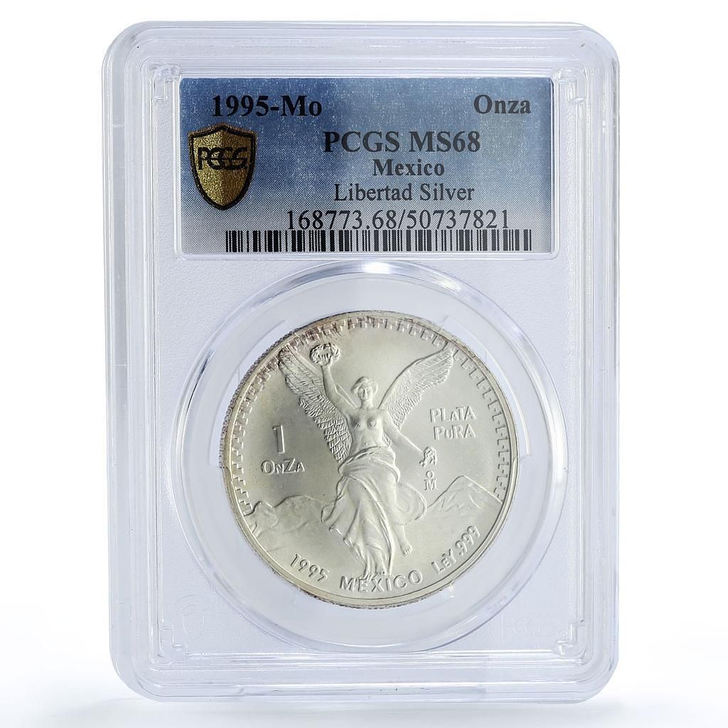 メキシコ 1 オンザ リベルタッド 独立の天使 MS68 PCGS 銀貨 1995年