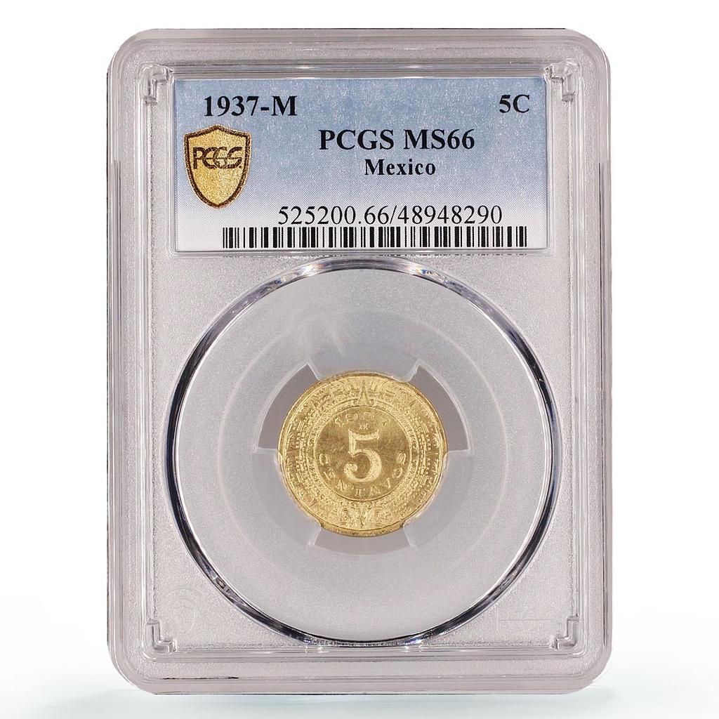 メキシコ 5センタボ 通常貨幣 KM-423 MS66 PCGS CuNi コイン 1937