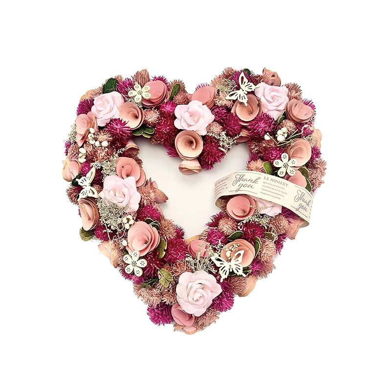 mamawreath Lサイズ A バレンタイン フラワーリース 玄関用 ギフト プレゼント インテリア パープル 紫色 32 cm 直径 7 5 厚み ホワイトピンクハート WR 20 0
