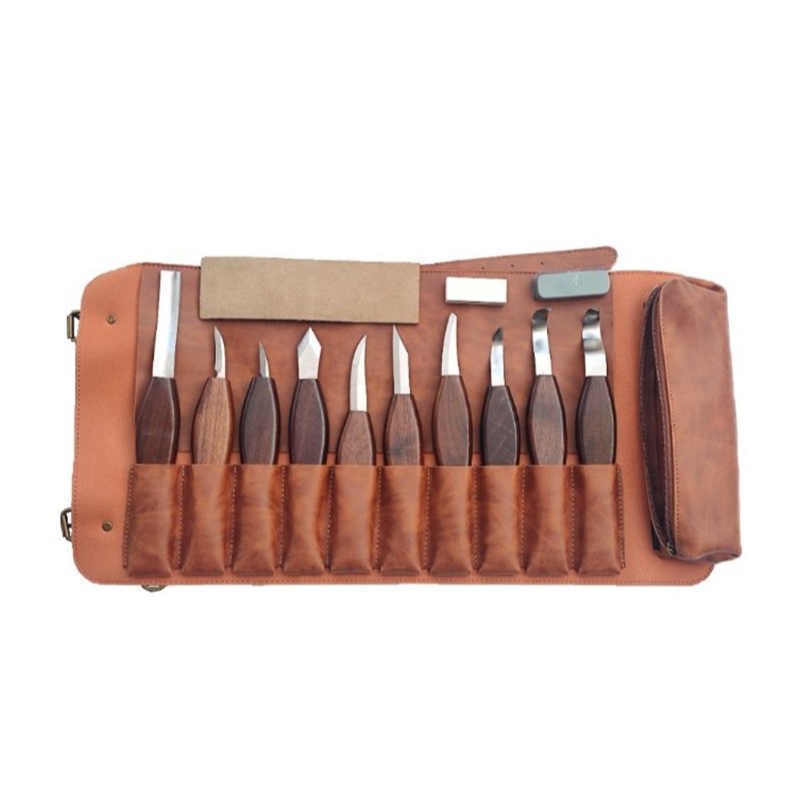 KIZAI 木彫り彫刻刀セット 皮革ケース付き 砥石付き 方柄デザイン 硬度