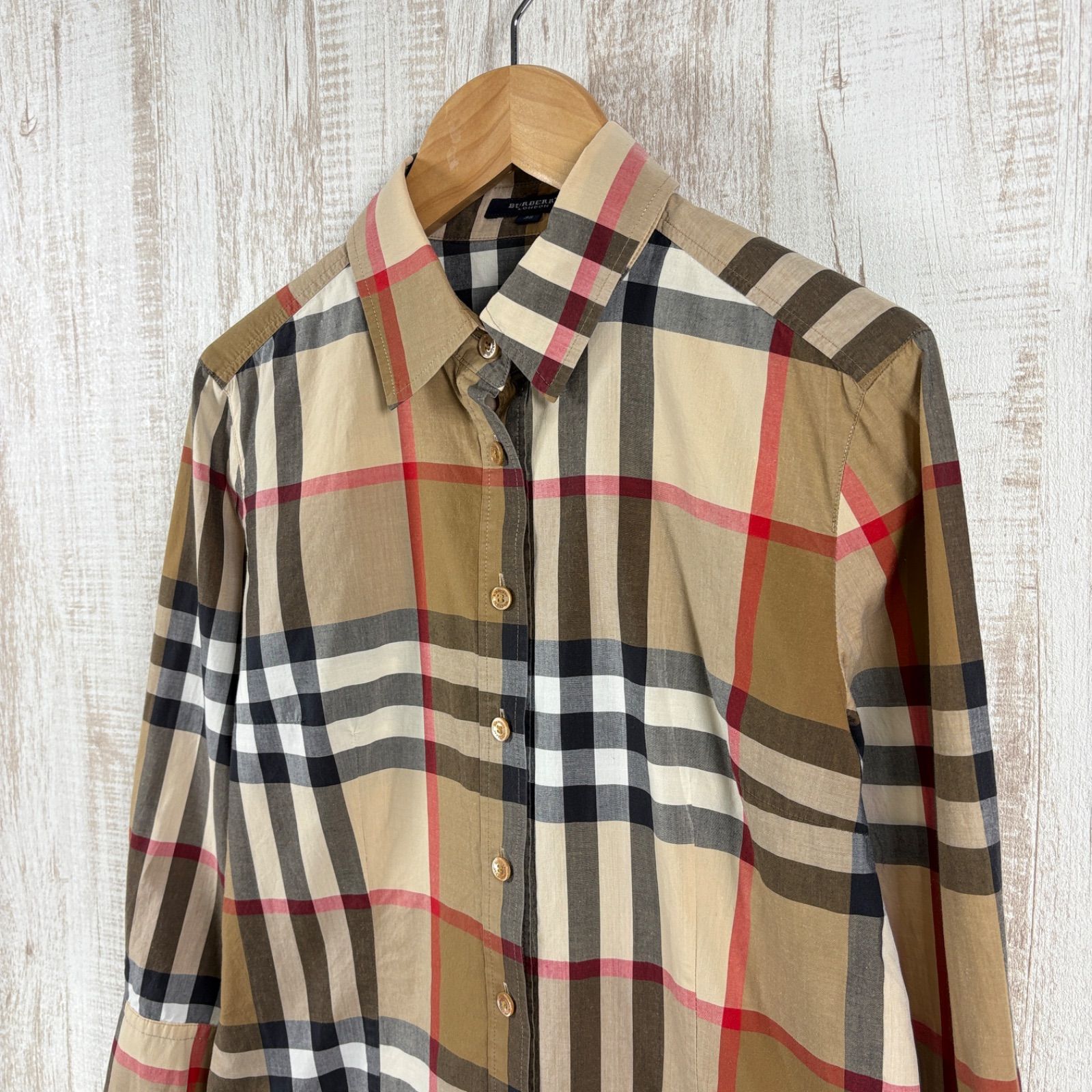 バーバリーロンドン　シャツ　ブラウス　メガノバチェック　ホースロゴ刺繍 BURBERRY LONDON バーバリーロンドン ノバチェック メガチェック 7分袖