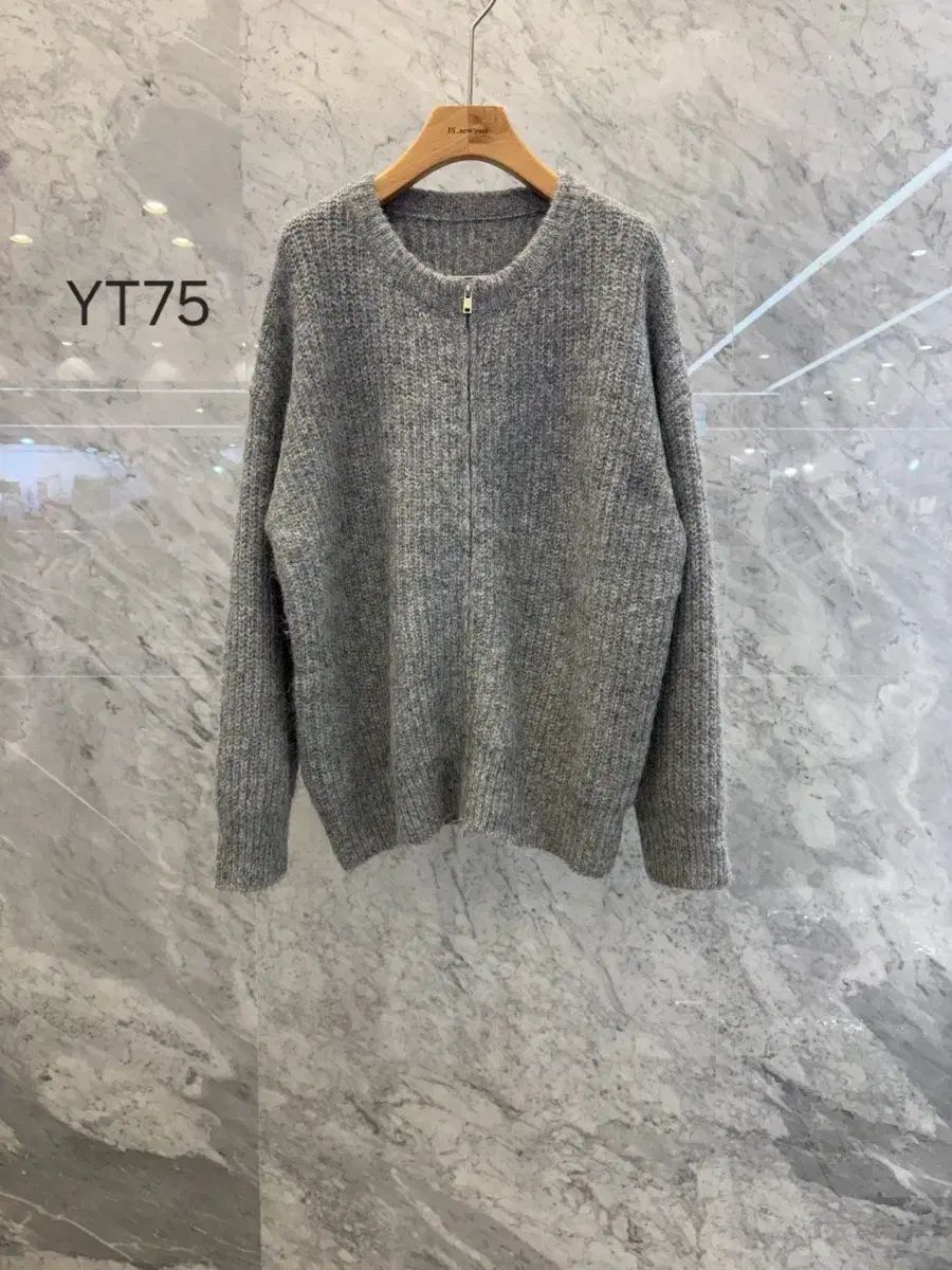js YORKスタイル 2025 f w ハチ リブ編み ラウンド ルーズフィット ハーフ ジップアップニットカーディガン