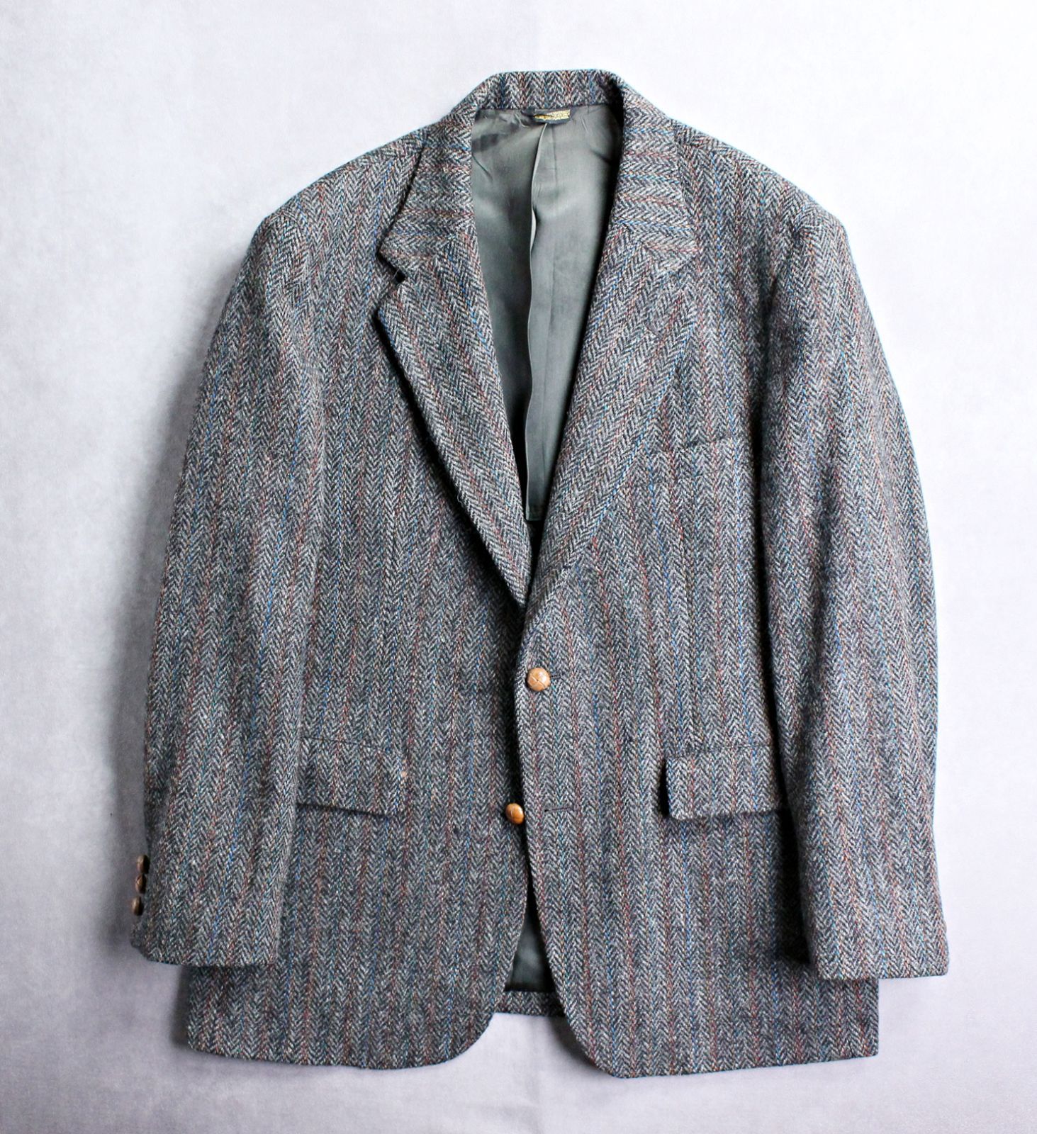 HARRIS TWEED】90s ハリスツイード USA製 テーラードジャケット 革巻き