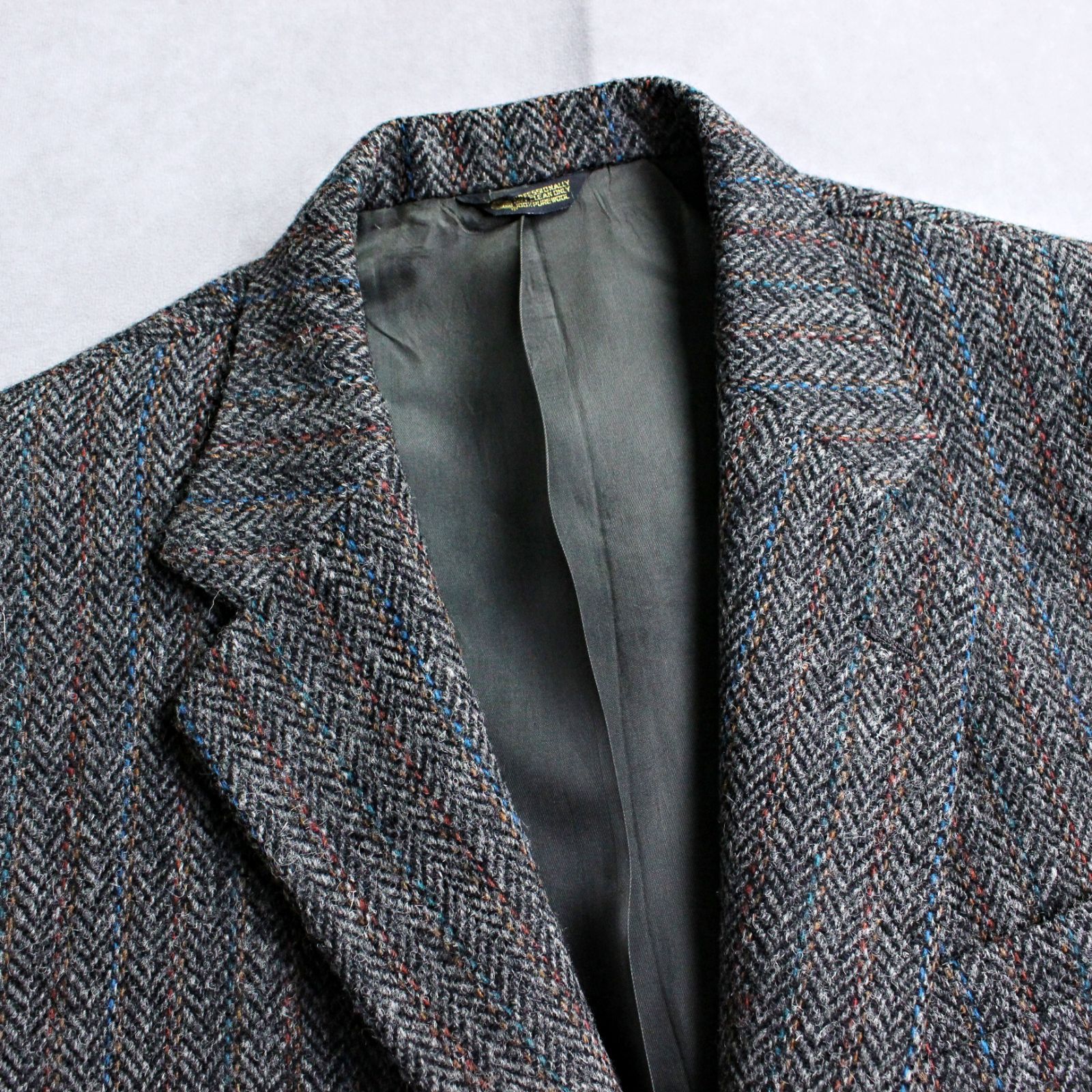 HARRIS TWEED】90s ハリスツイード USA製 テーラードジャケット 革巻き