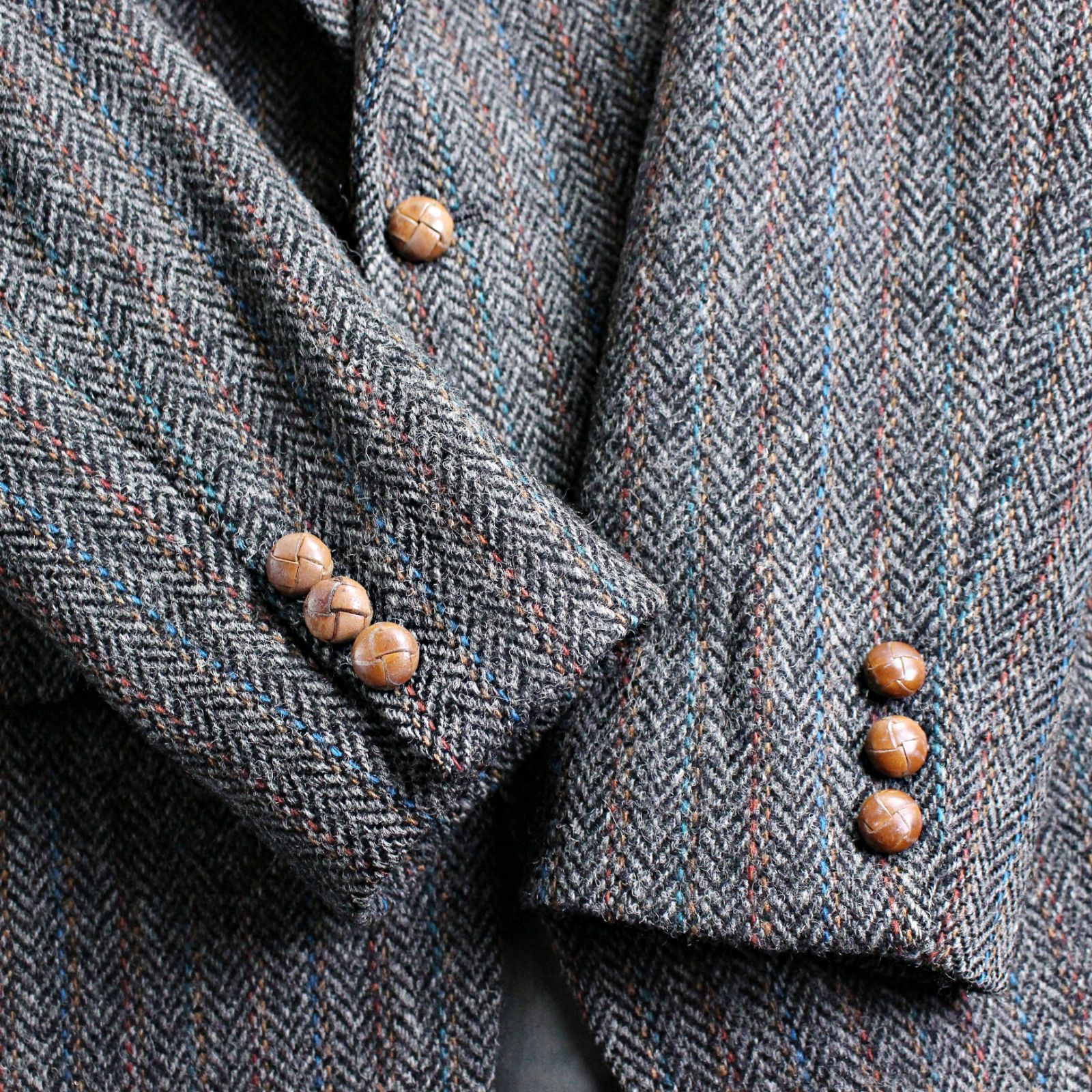 HARRIS TWEED】90s ハリスツイード USA製 テーラードジャケット 革巻き