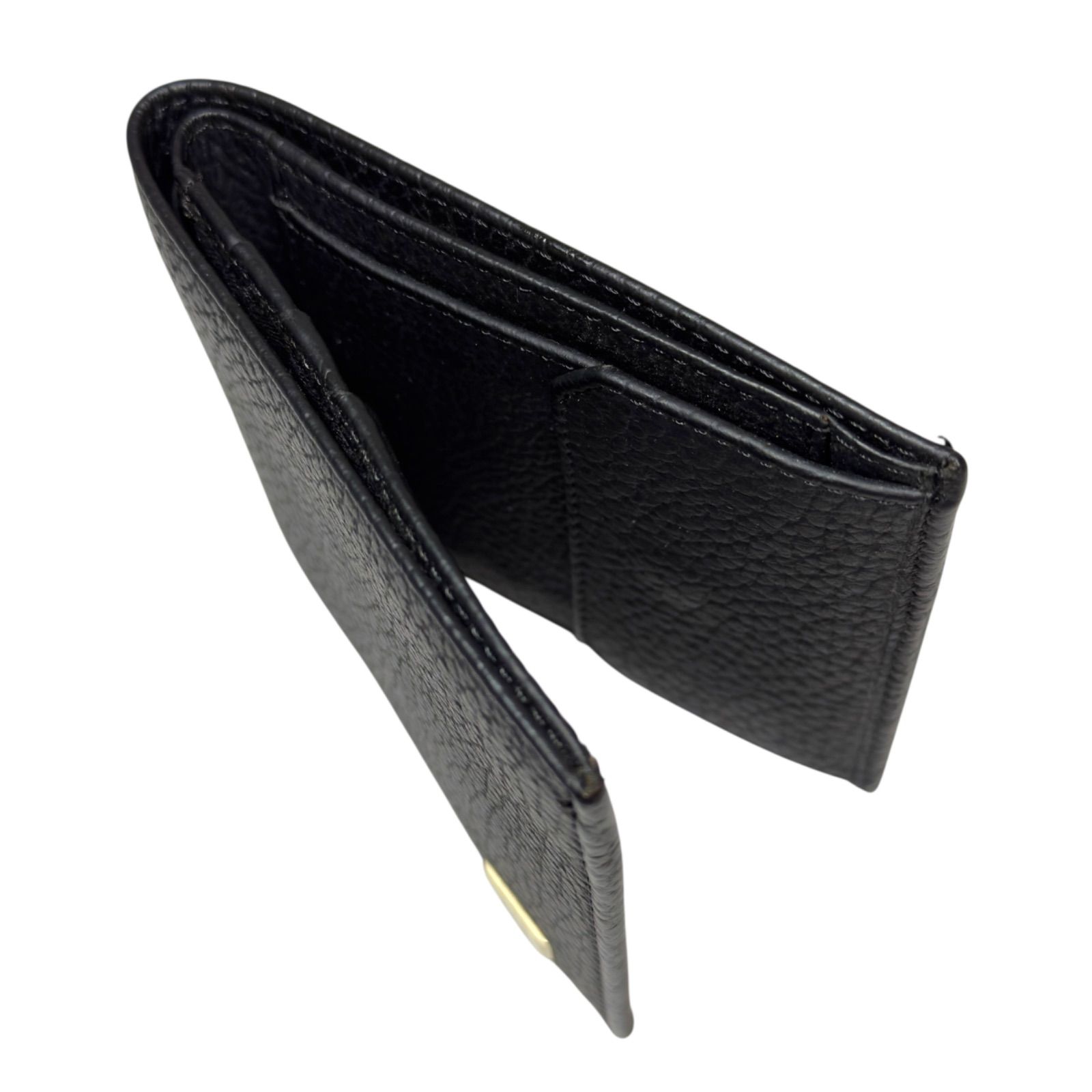 dunhill ダンヒル 二つ折り財布 ペプルドレザー ウォレット 短財布 小銭入れ有り ビジネス 紳士 シボ革 ゴールド金具 ブラック 黒 コーデセット 細見え