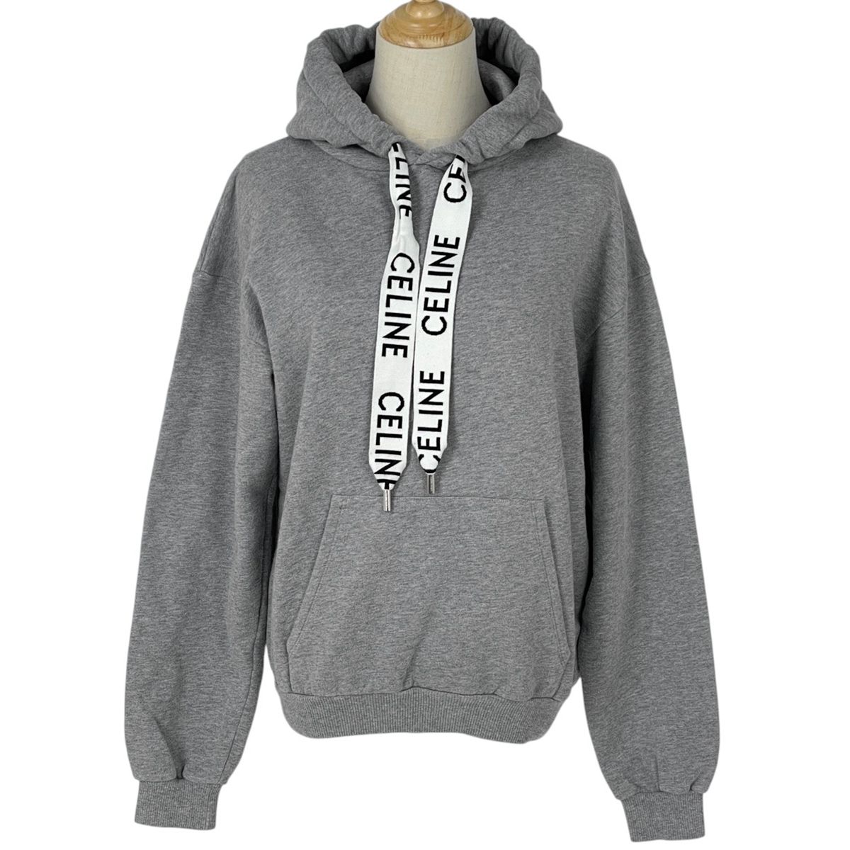 CELINE / ルーズフーディー ロゴ パーカー XXL グレー セリーヌ CELINE ルーズ フーディー ロゴ プルオーバー コットン