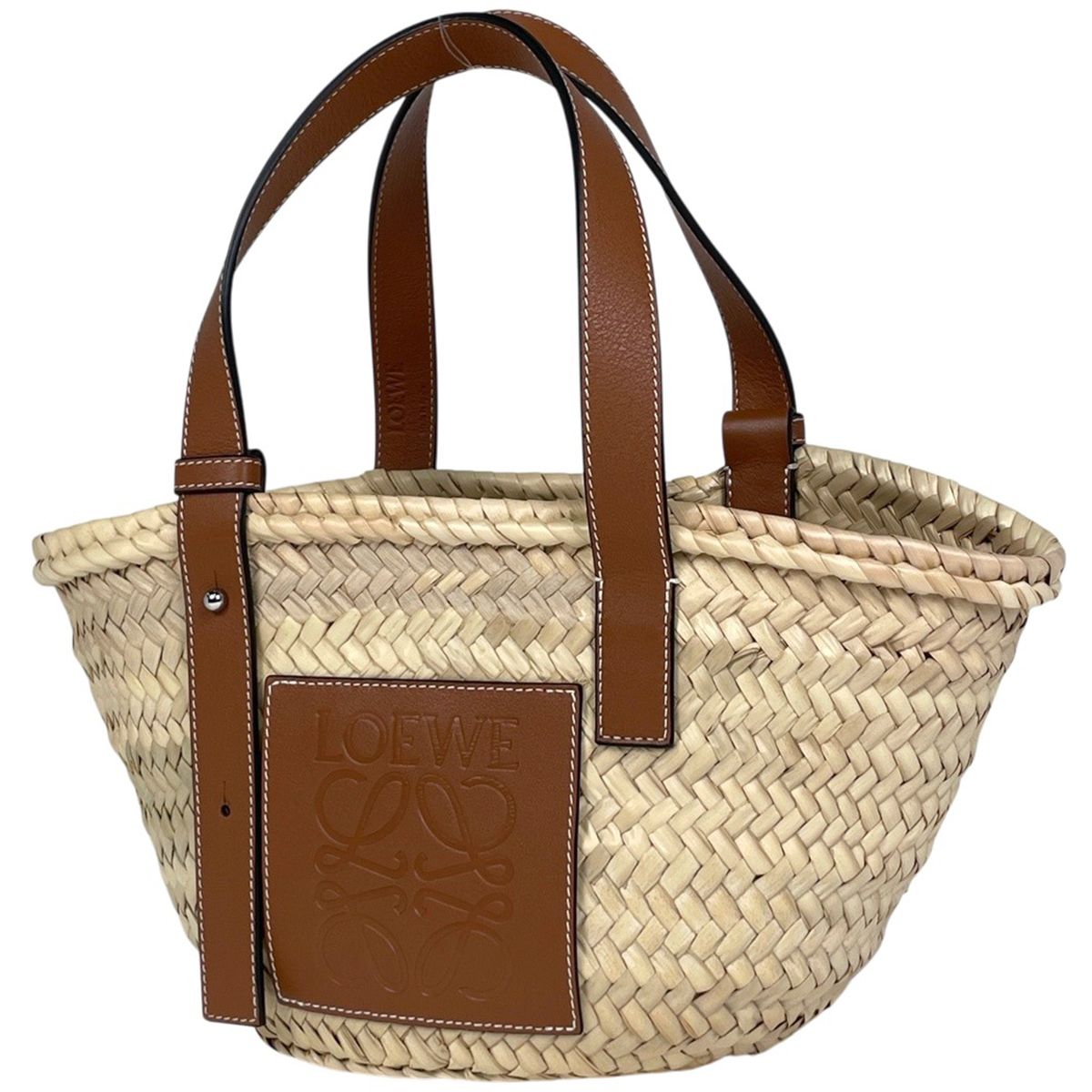 LOEWE かごバッグ ナチュラル　ヤシの葉 Small Basket bag in palm leaf and calfskin Beige - LOEWE