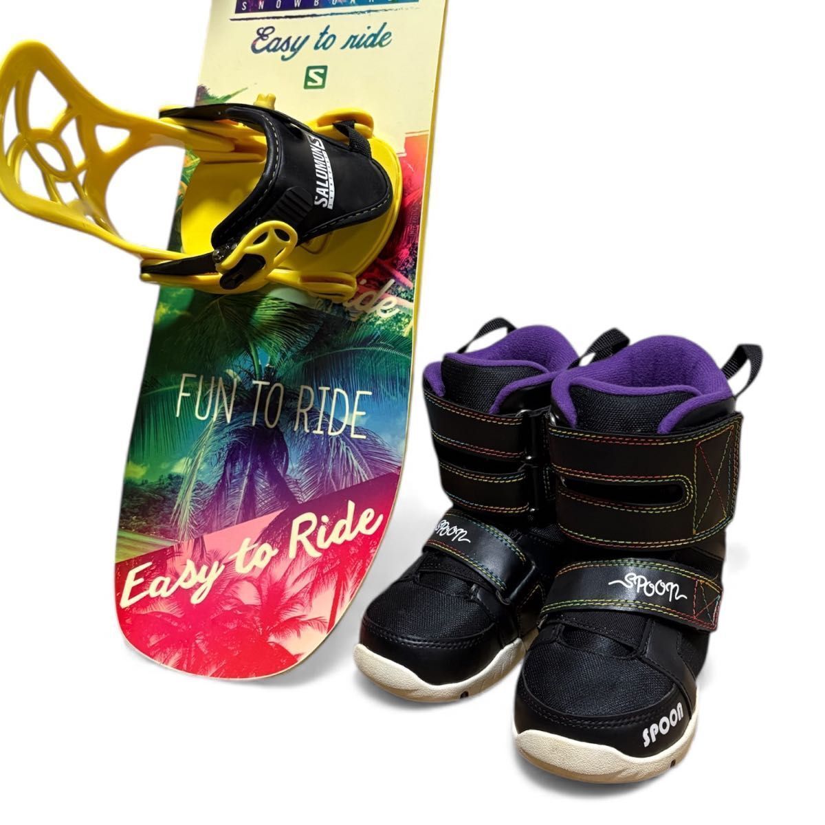 3点セット SALOMON SPOON スノーボード 100 cm ビンディング ブーツ17 キッズ