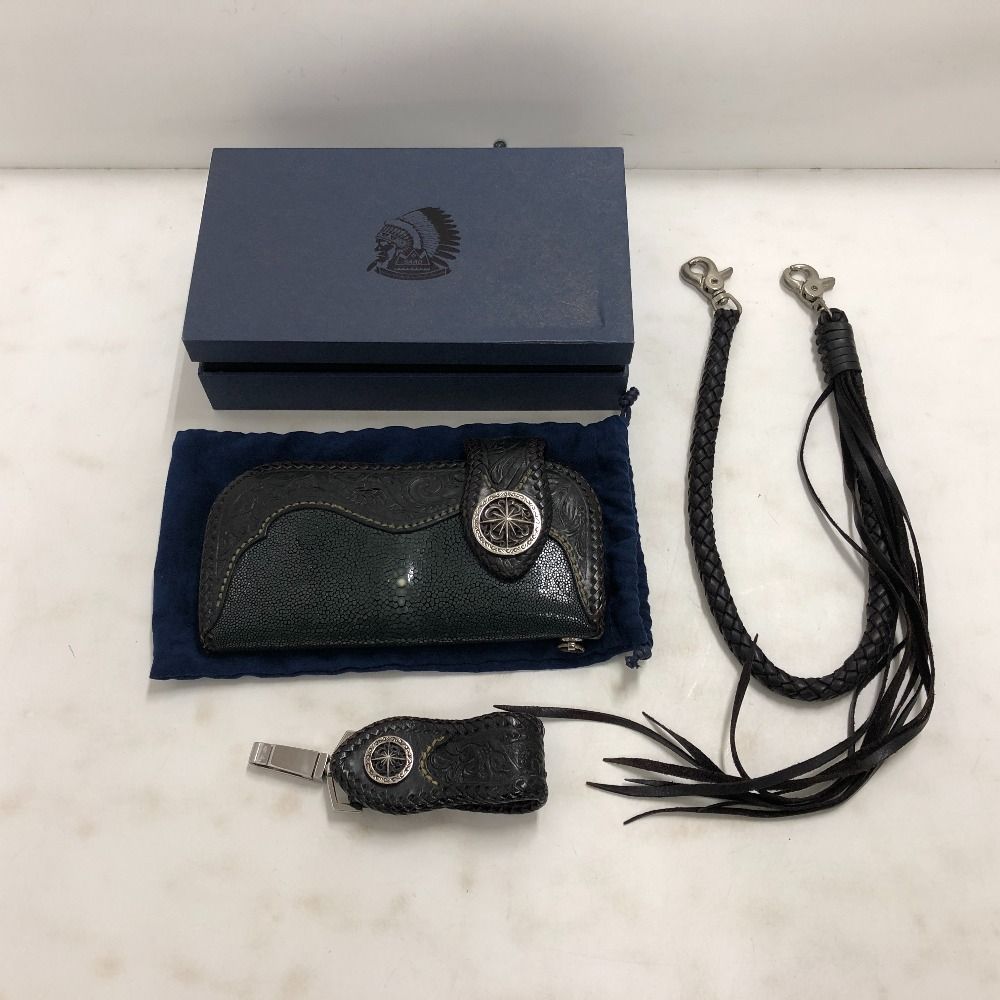 02 w 21001 SAAD サード レザー スティングレイレザー アカエイ ウォレット ベルトチェーン メンズ 長財布 WL 127 STBK 品