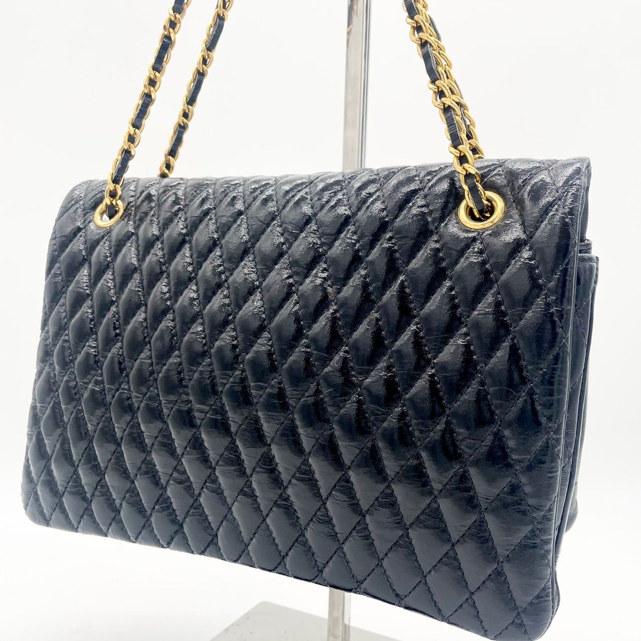 美品】Accent チェーンショルダーバッグ 黒 キルティング レザー 