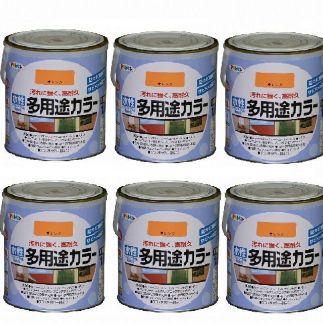 アサヒペン 水性多用途カラー １．６Ｌ オレンジ 6缶セット