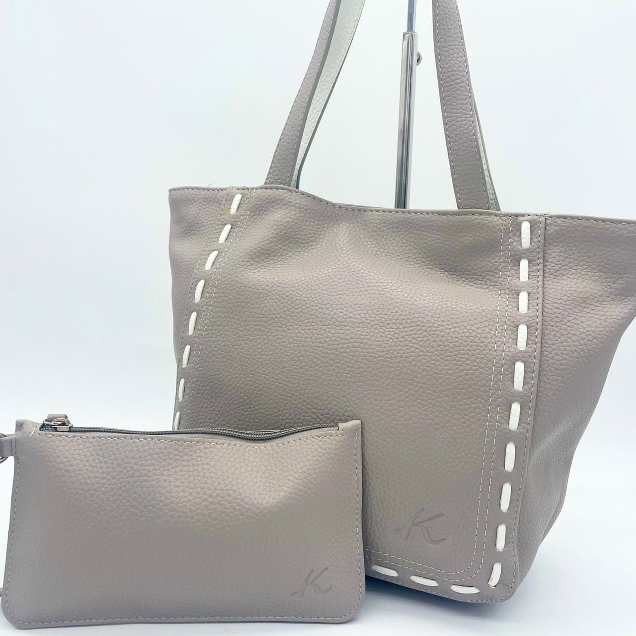 【美品】Kitamura キタムラ トートバッグ ポーチ付き レザー グレージュ