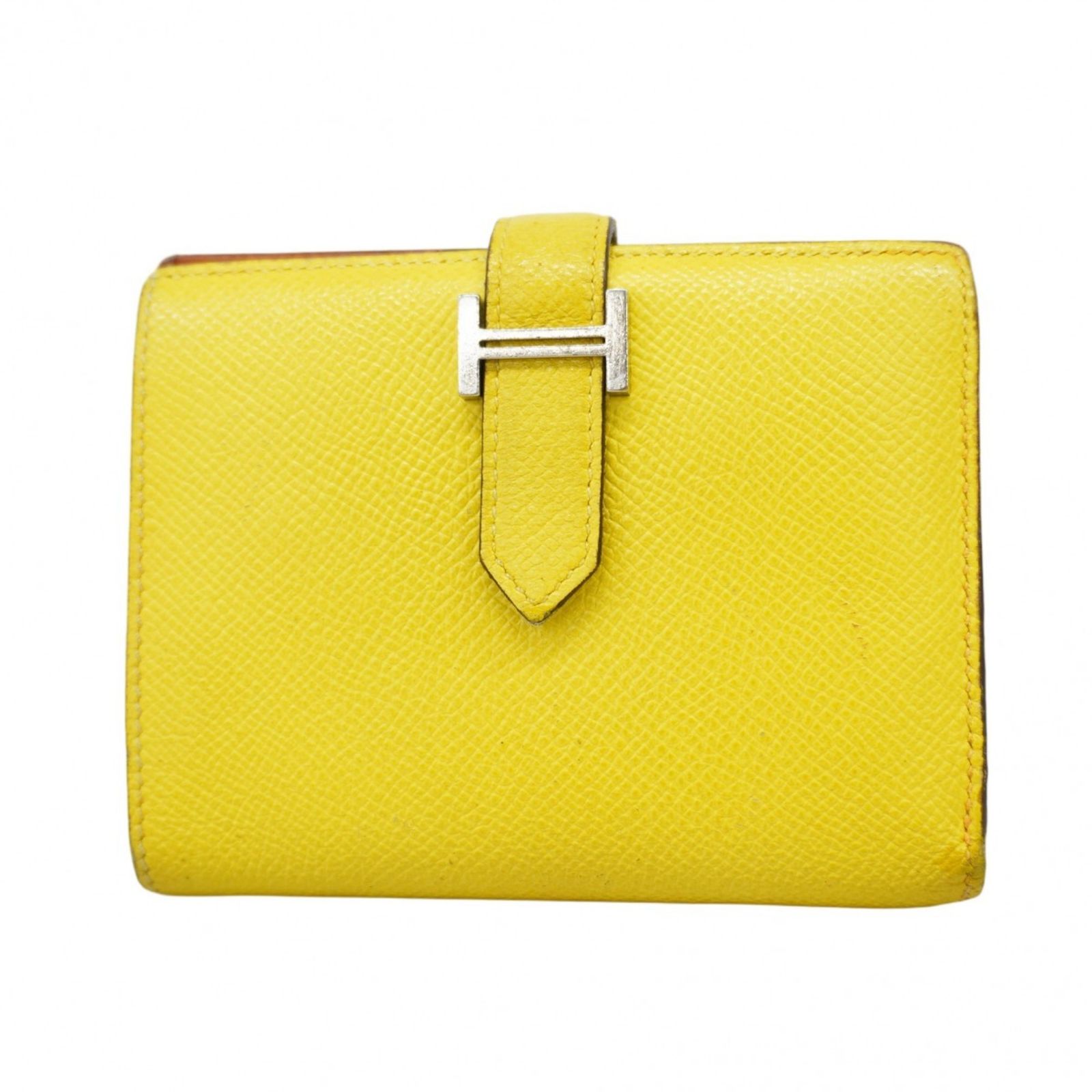 エルメス Hermes 財布 モノグラム ベアンコンパクト ヴェルソ ヴォーエプソン ライム オレンジ Y刻印レディース