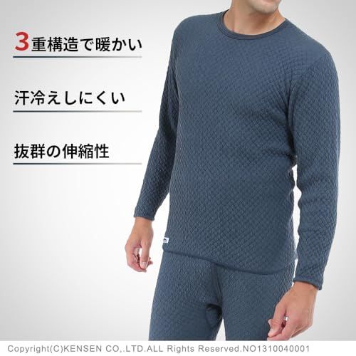 ひだまり 紳士用 長袖 丸首 シャツ チョモランマ サピウム 3重袖シリーズ ネービー e