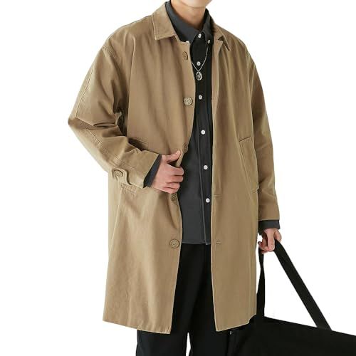 WINROMTICO トレンチコート メンズ ジャケット スプリングコート ステン コート ロング丈 防風 アウター 折り襟 ビジネス カジュアル 大きいサイズ 無地 春秋 通勤 通学e