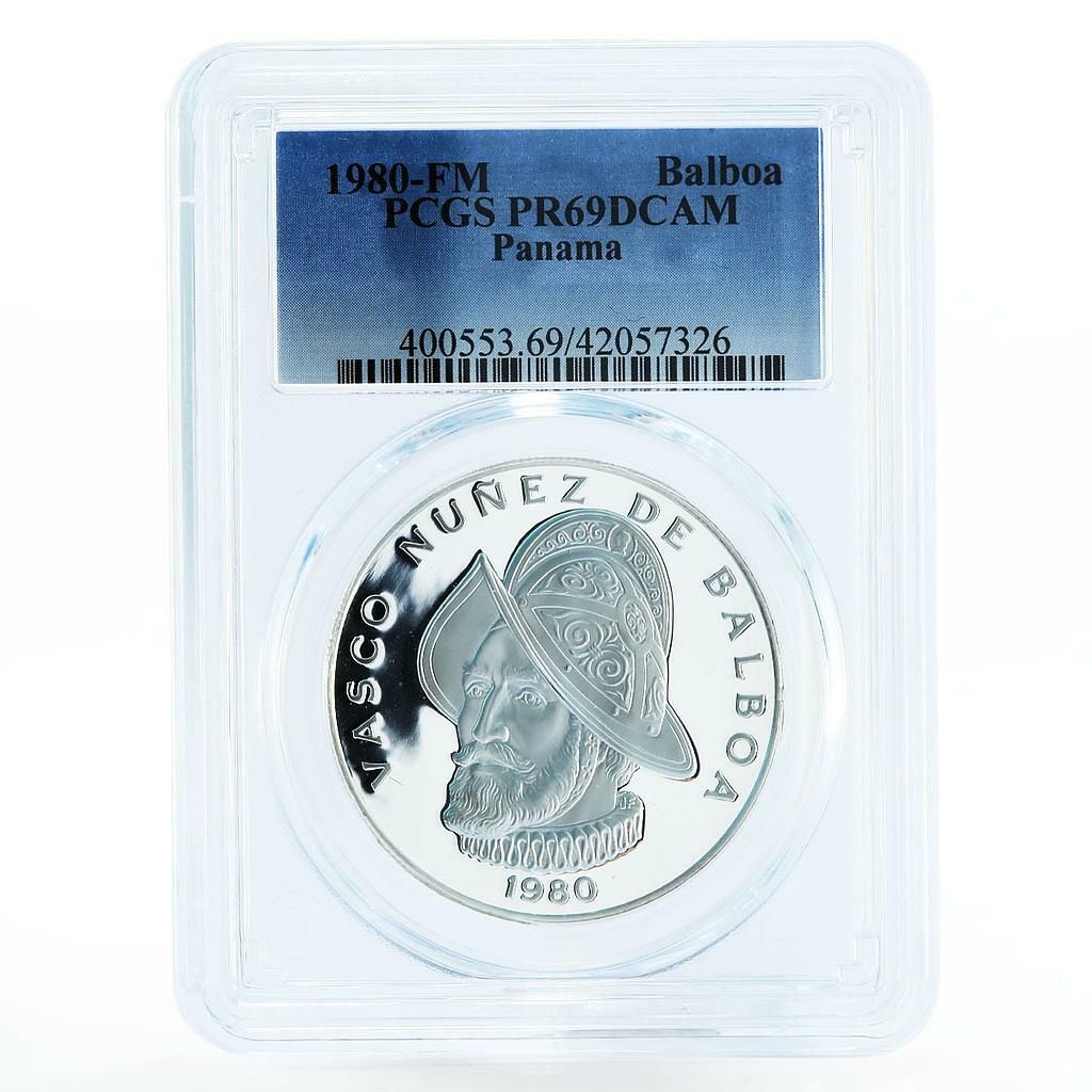 パナマ 1 バルボア バスコ ヌニェス デ PR 69 PCGS 銀貨 1980