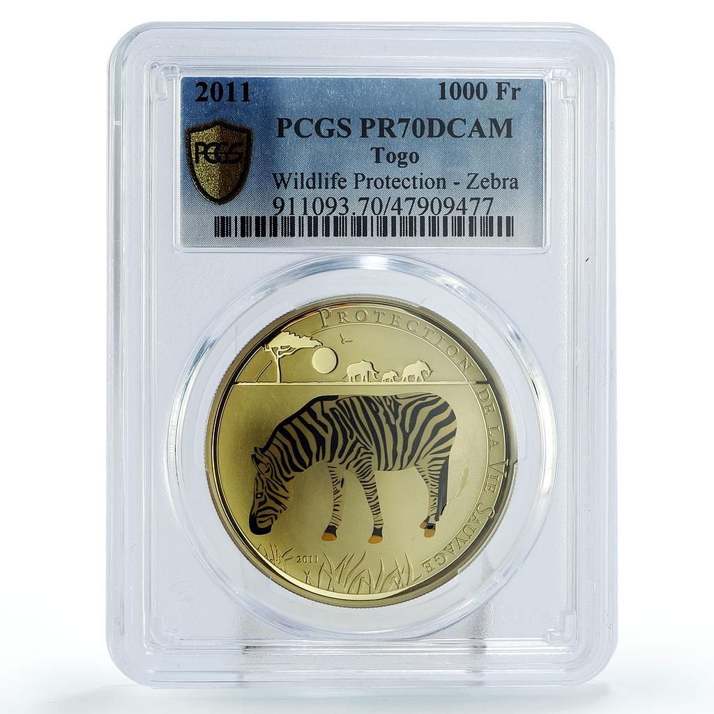 トーゴ 100フラン 熱帯動物ゼブラ PR 70 PCGS 銀銅ニッケル貨幣 2011年