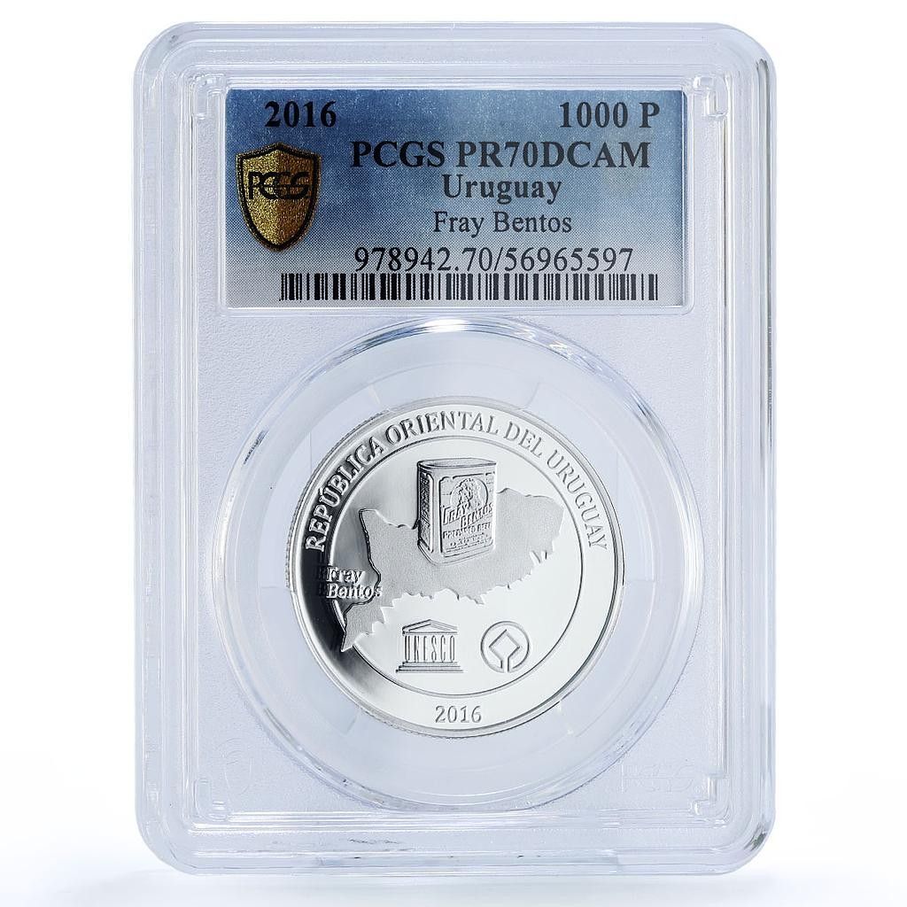 ウルグアイ 1000 ペソ フレイ ベントス 風景 ユネスコ PR 70 PCGS 銀貨 2016