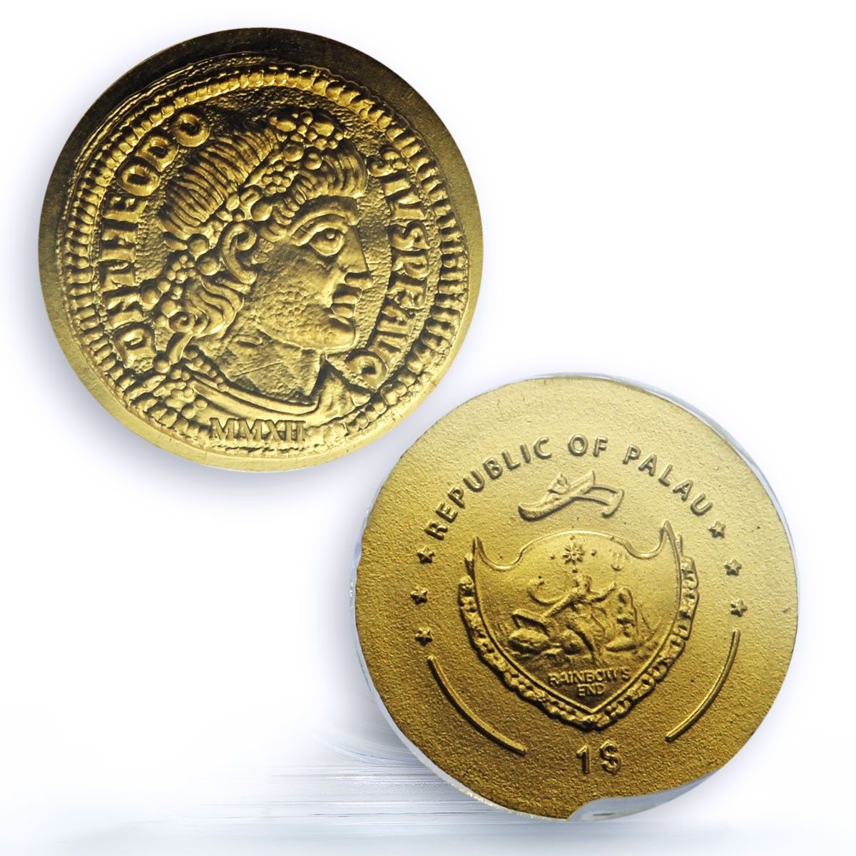 パラオ 1ドル テオドシ アウレ 再鋳造 KM 610 MS 70 PCGS 金貨 2012年