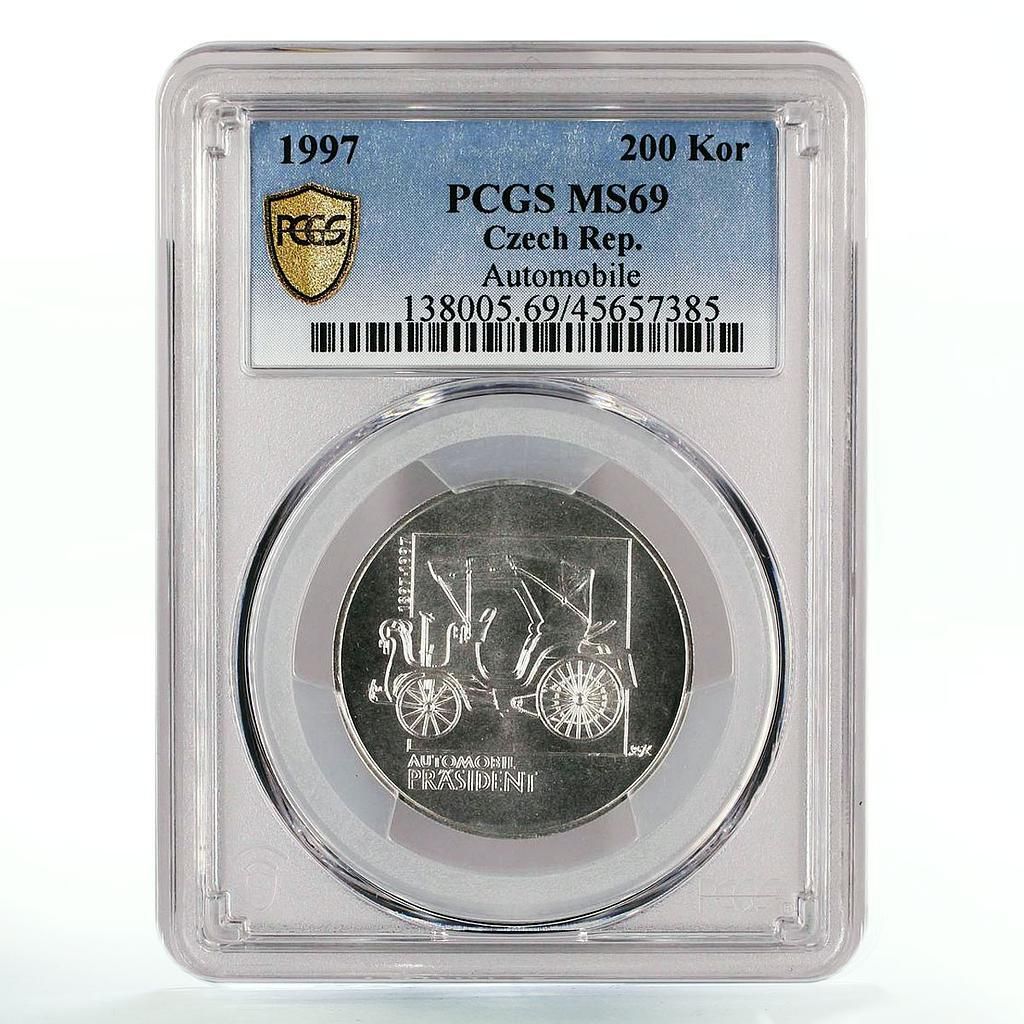 チェコ共和国 200コルナ カー レトロオート プレジデント MS 69 PCGS 銀貨 1997年