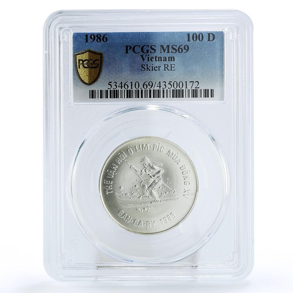 ベトナム 100ドン 冬季オリンピック カルガリー 1988 MS69 PCGS 銀貨