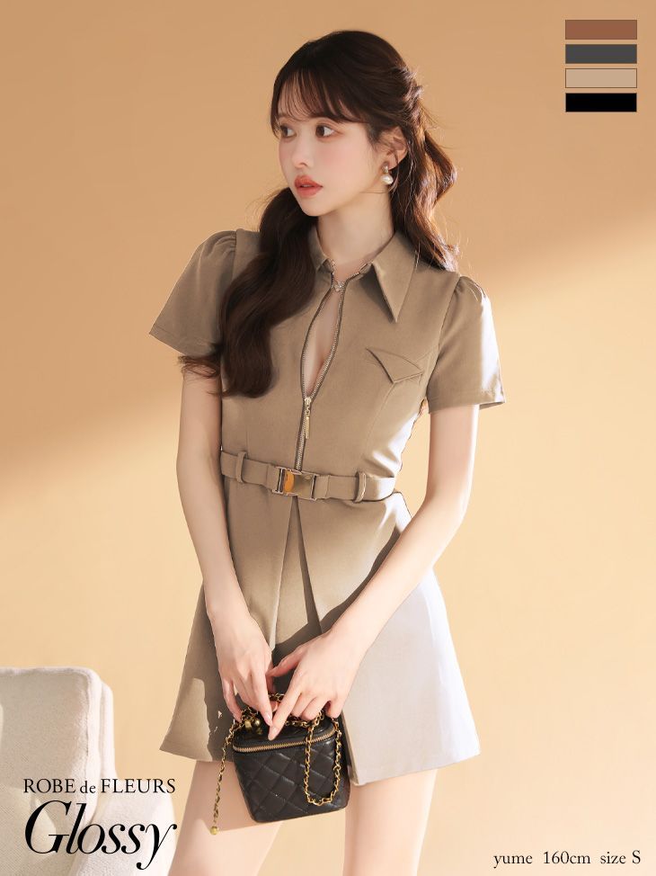 ベージュ [GL4617-BE-2509]XS-Lサイズあり【ROBE de FLEURS Glossy