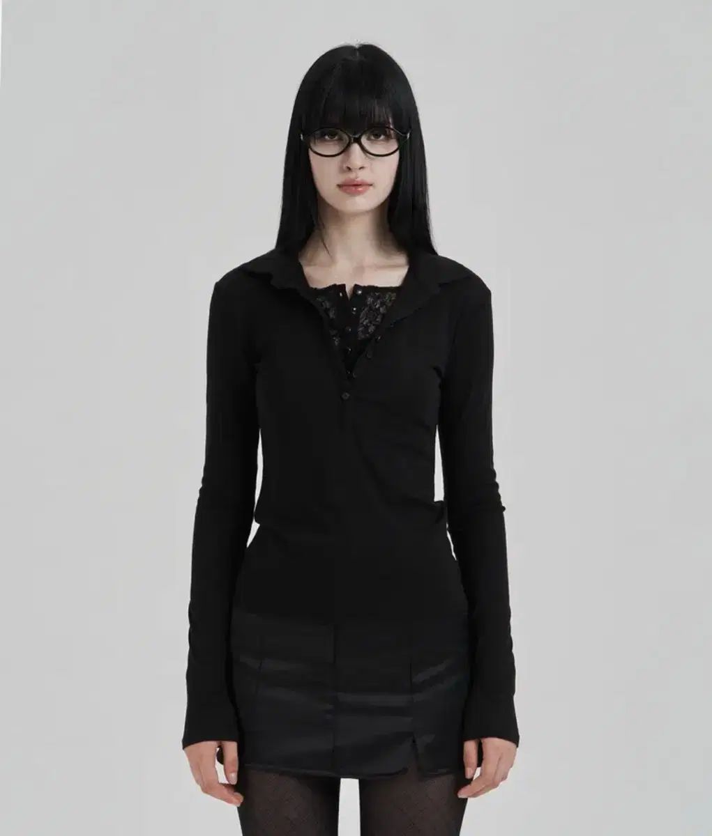 イッリカッフェ Lace layered longsleeve polo shirts