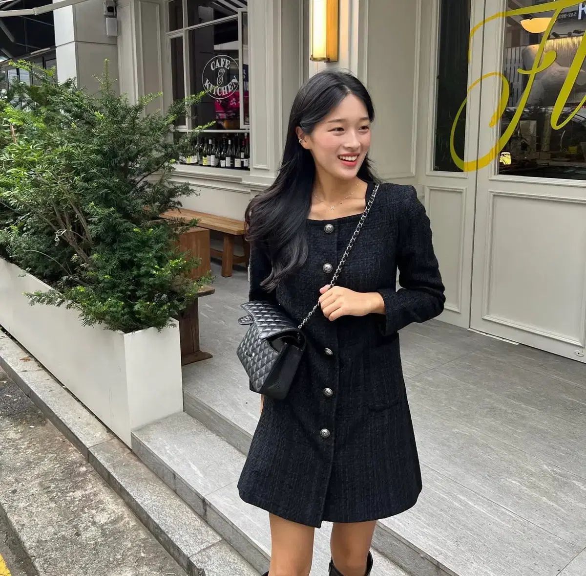 プレヌ Frenu ローマン ツイード ONE PIECE ブラック