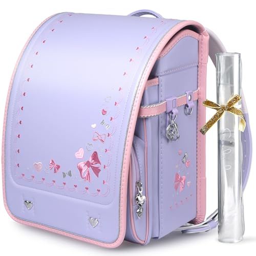 Coulomb クーロン ランドセル女の子小学生通学カバン 人工皮革パール生地 ワンタッチロック ハート＆蝶結び刺繍 売者6年保証 透明ランドセルカバー シューズ袋など特典進呈 X 112