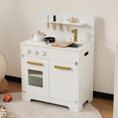 OSJ おままごと キッチン 木製 調理器具付き ままごとセット 台所 知育玩具 子供用 収納 まねっこ コンロミニキッチン おもちゃキッチン ベビー ギフトボックス付き ホワイト