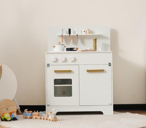 OSJ おままごと キッチン 木製 調理器具付き ままごとセット 台所 知育玩具 子供用 収納 まねっこ コンロミニキッチン おもちゃキッチン ベビー ギフトボックス付き ホワイト