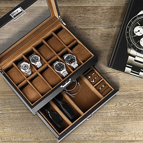  Baskiss 2層 木製時計ケース ジュエリーボックス 12本収納 腕時計収納ボックス 時計 指輪 ケース 口コミ多数 自動巻き時計 腕時計(アナログ)