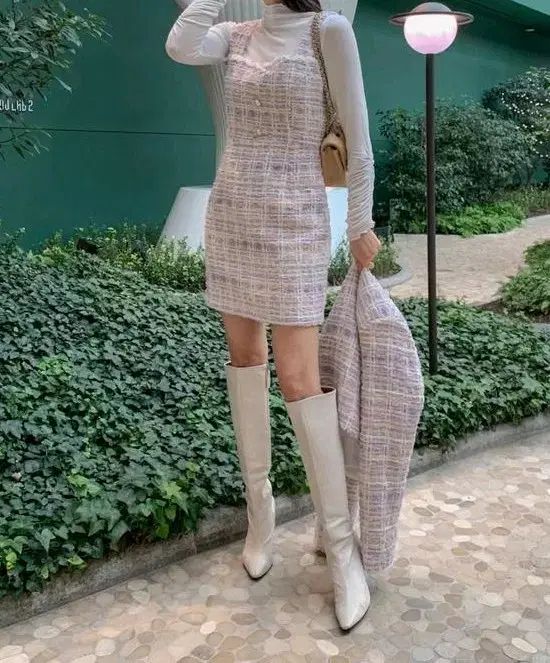 ゲストルック パープル ツイード ONE PIECE ジャケット SET UP