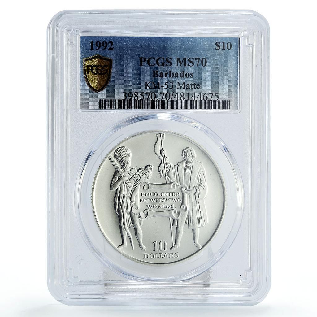 バルバドス 10ドル アメリカ ディスカバリー マット KM-52 MS70 PCGS